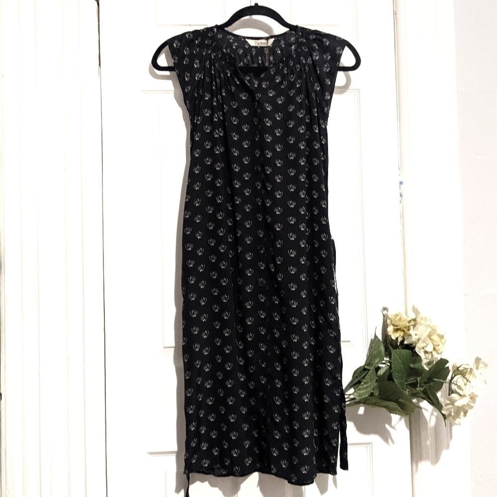 Tucker Flutter Sleeve Classic Midi Dress Inked Batik in Crepe de Chine Silk